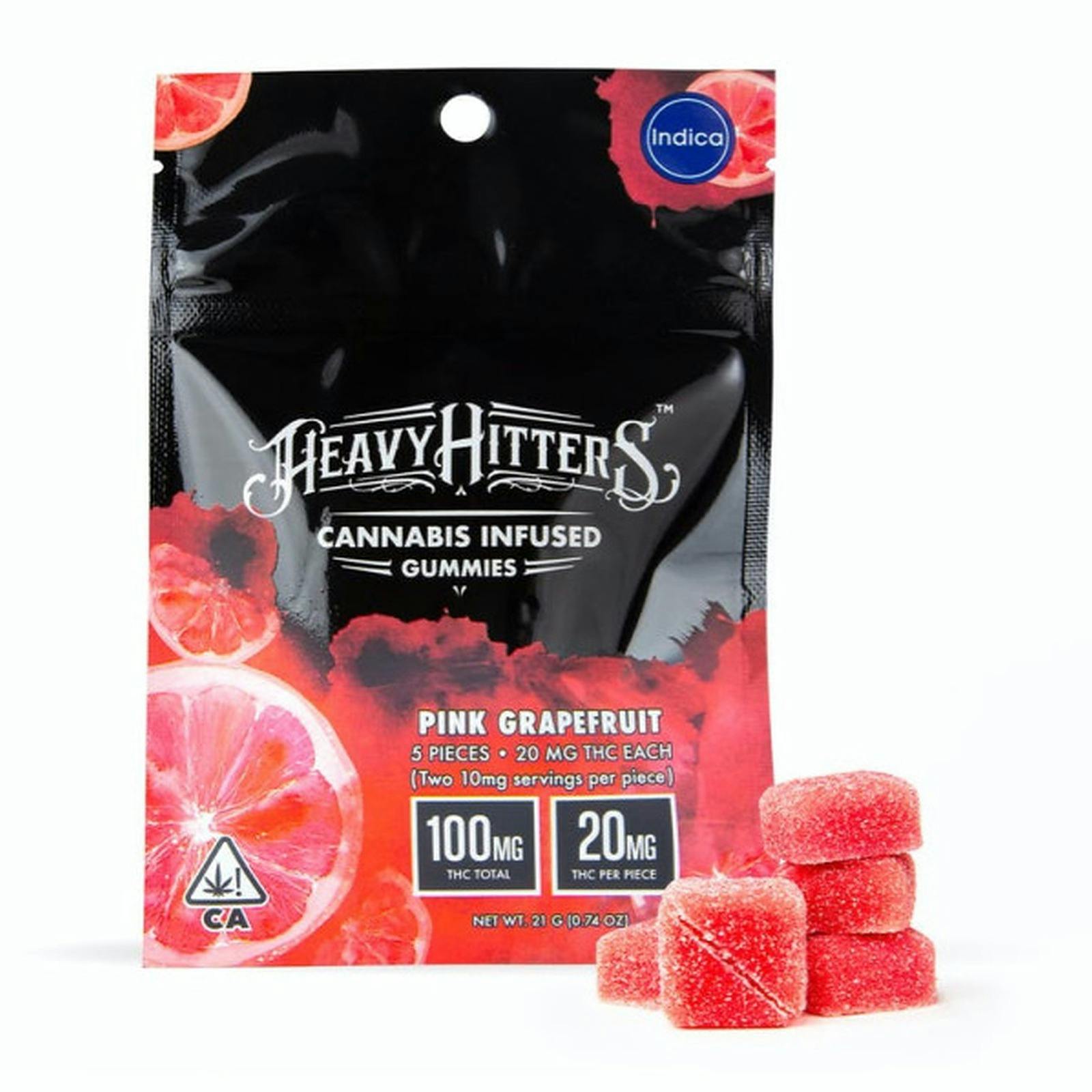 Heavy Hitters Pink Grapefruit Ultra Gummy 100mg 5pack (Indica) Leafly