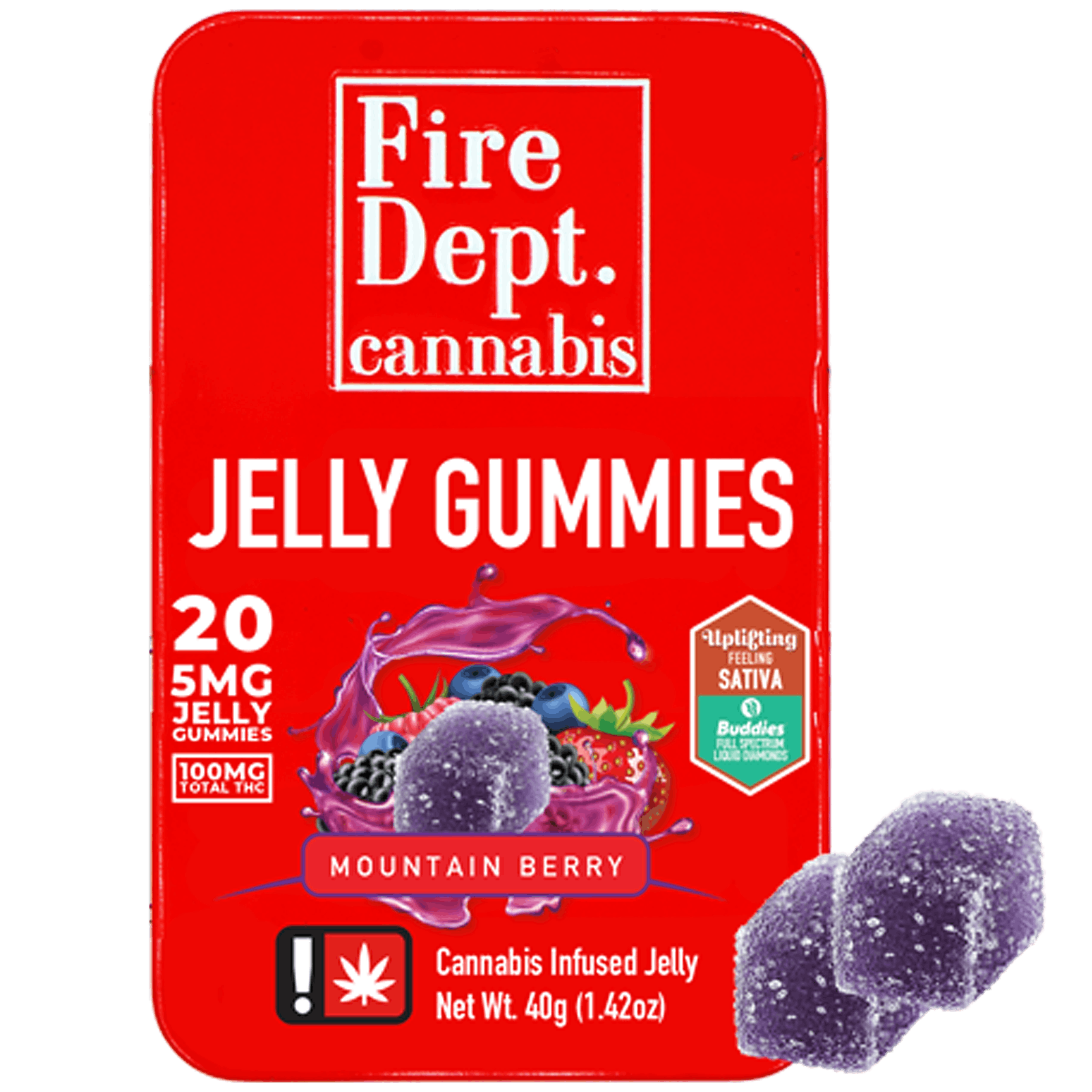 Fire Dept. Cannabis 100mg THC Jelly Gummy 20 Pack Mountain Berry