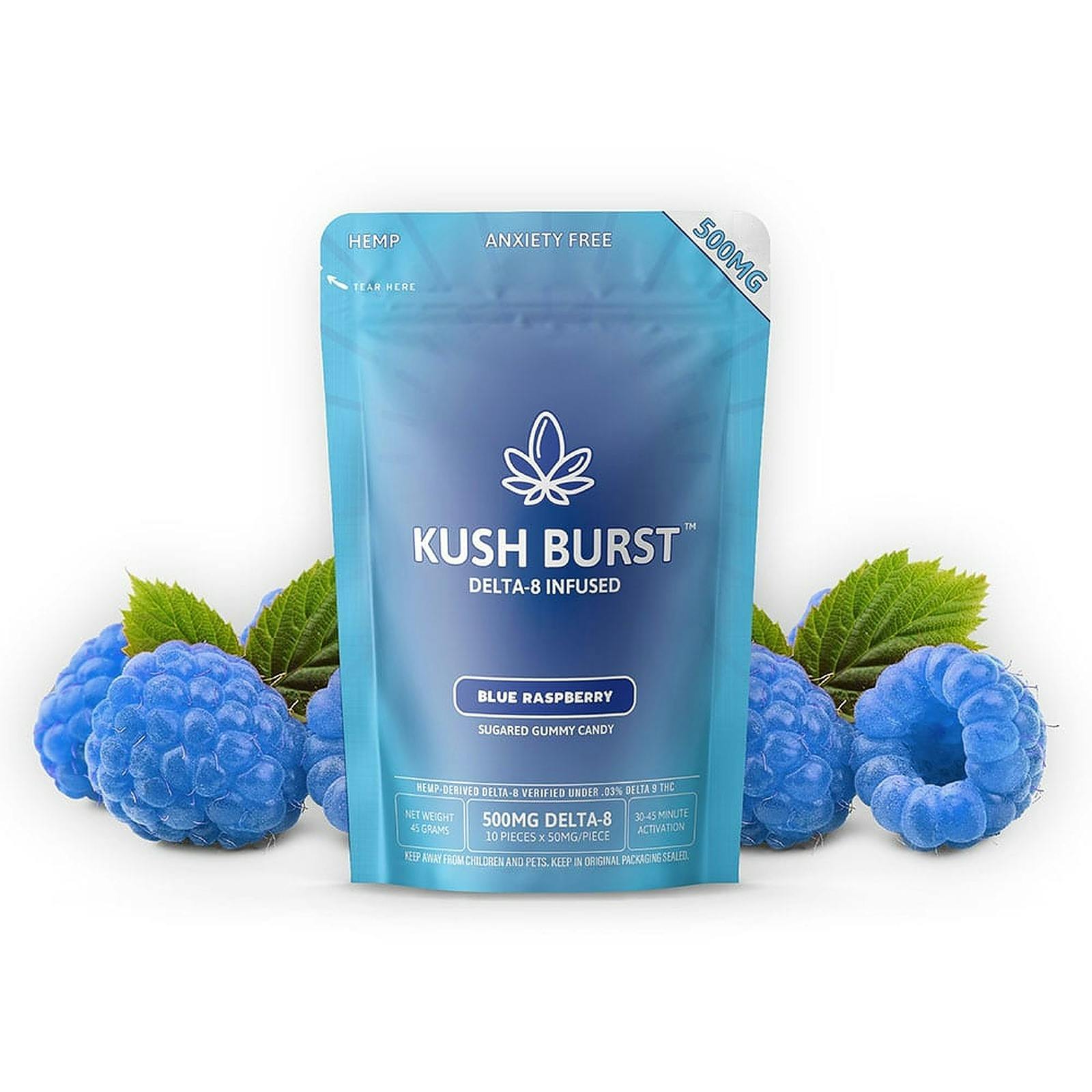 Kush Burst Blue Raspberry Delta8 THC Gummies 500mg 10pack Leafly