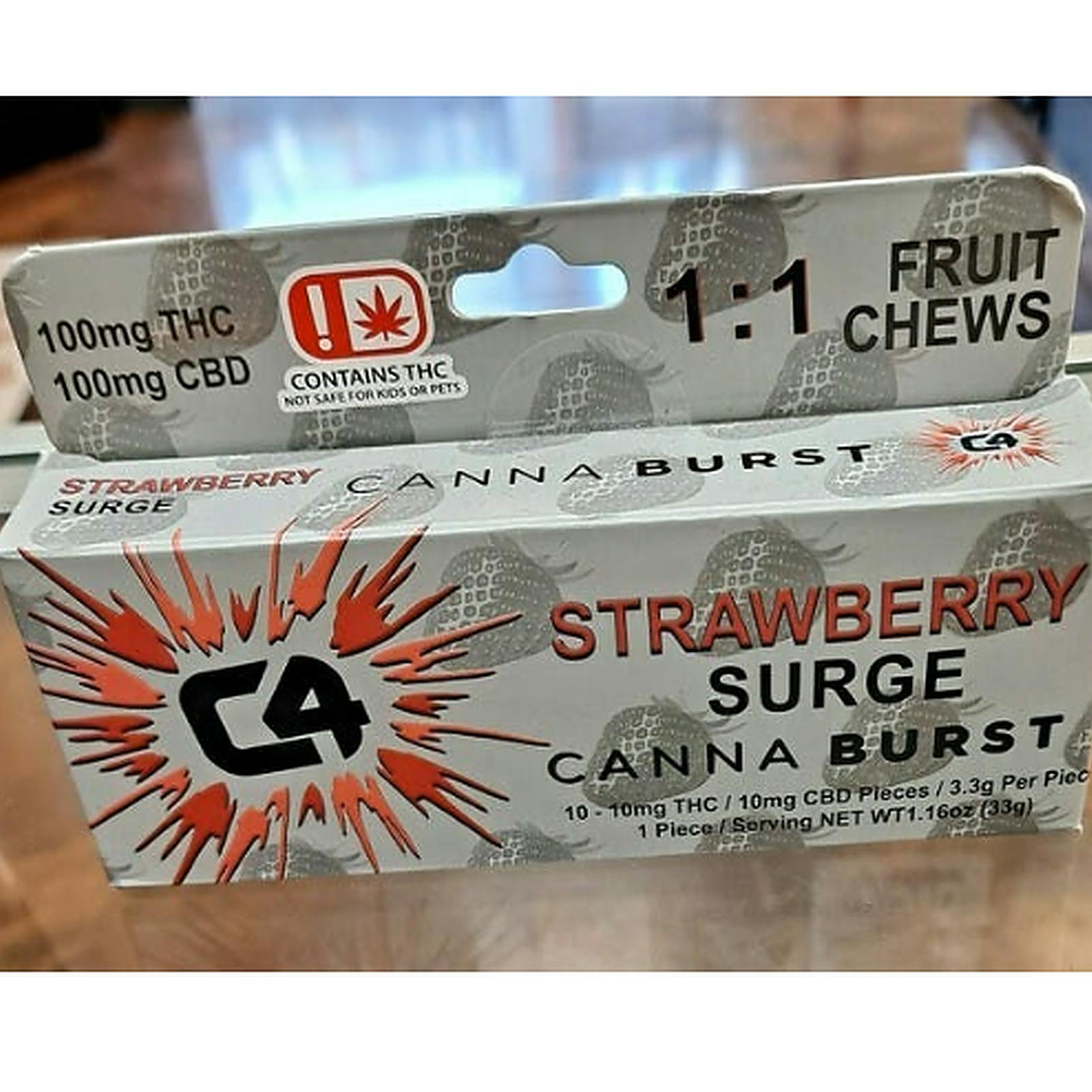 C4 Cannaburst 11 Strawberry Surge Fruit Chews 200mg 10pack Leafly