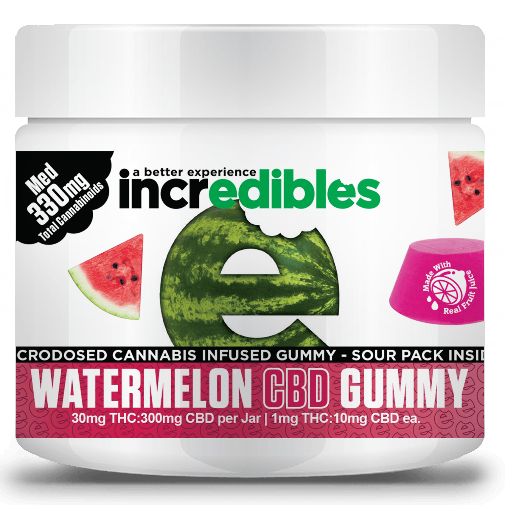 incredibles 101 Watermelon CBD Gummy 330mg 10pack Leafly